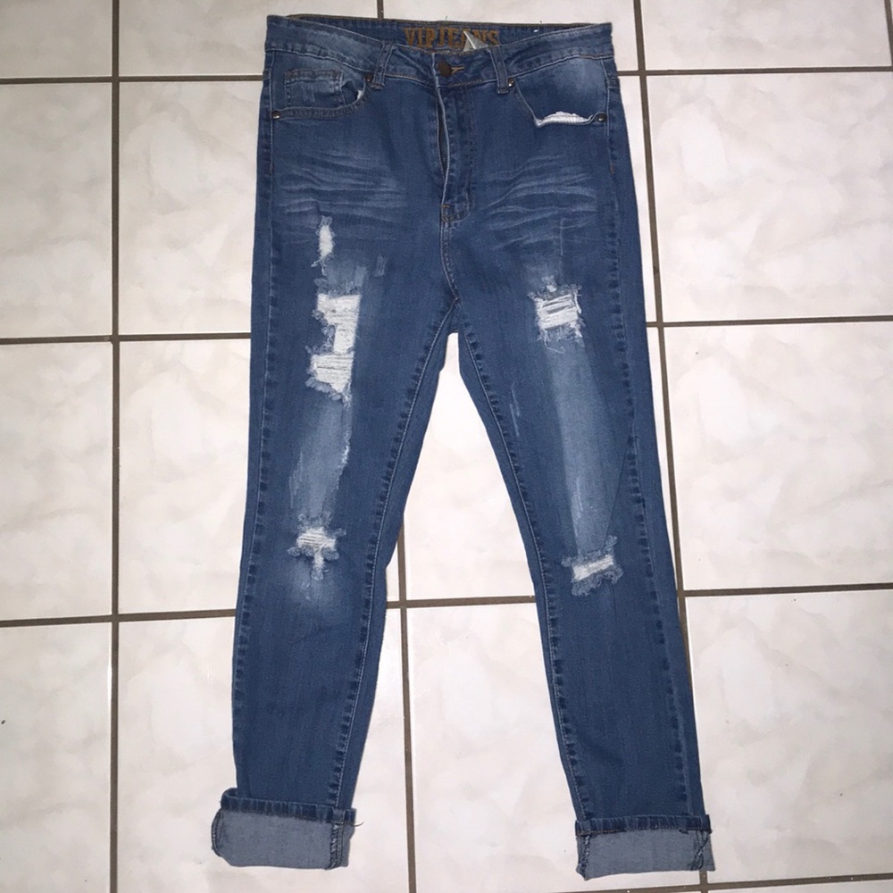 VIP JEAN High Rise Skinny Ripped Blue Denim Jeans